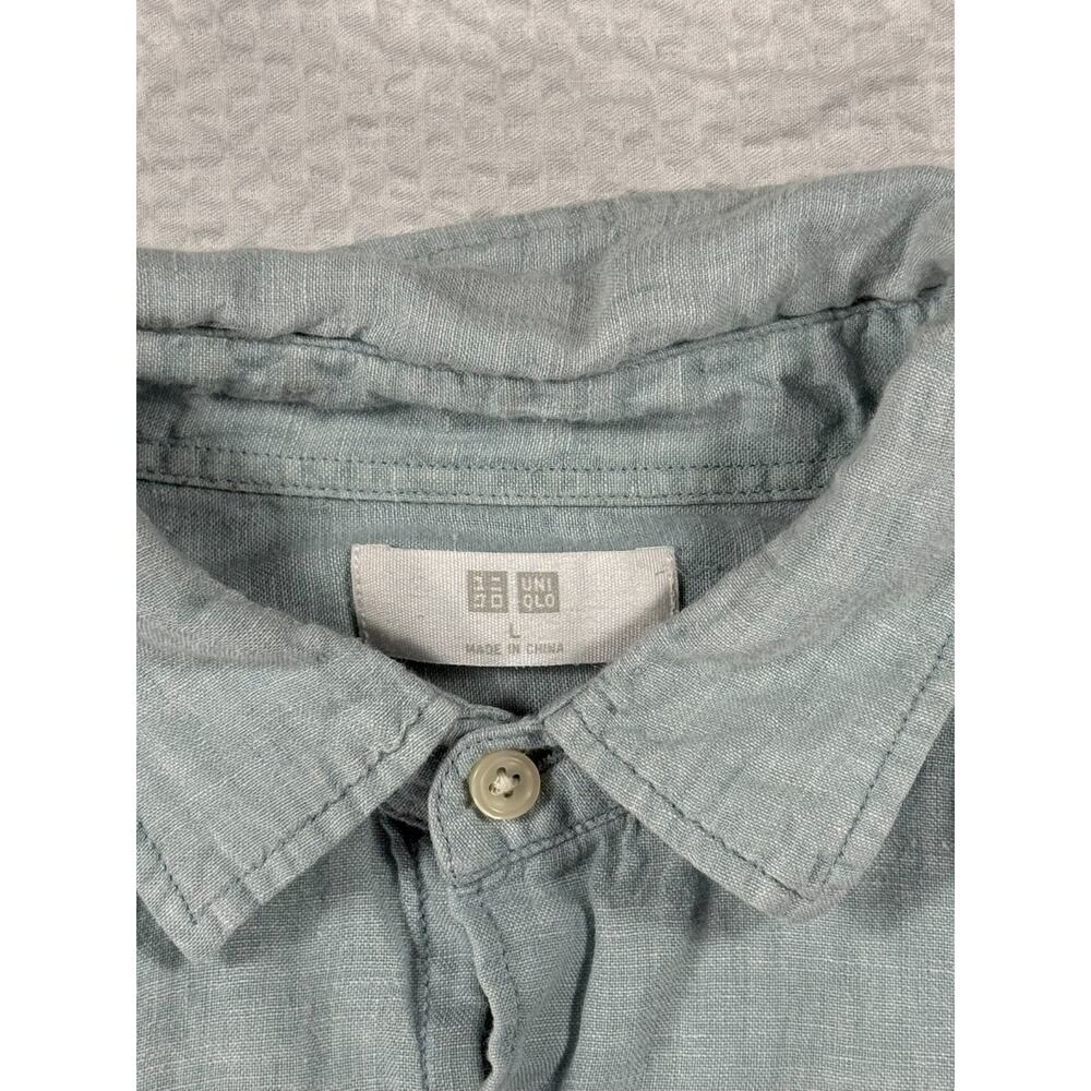 UNIQLO Shirt Womens Large Blue Linen Button Up Long Sleeve Casual Beach - Picture 4 of 9